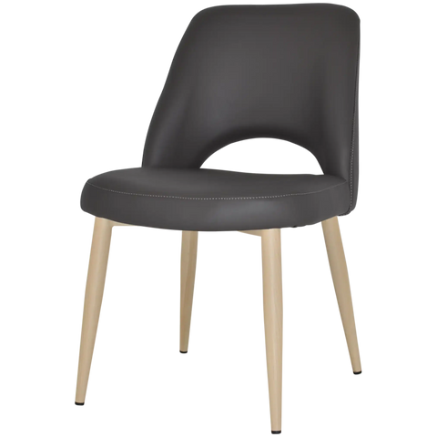 Mulberry Side Chair Birch Metal 4 Leg With Charcoal Vinyl Shell, Viewed From Angle In Front