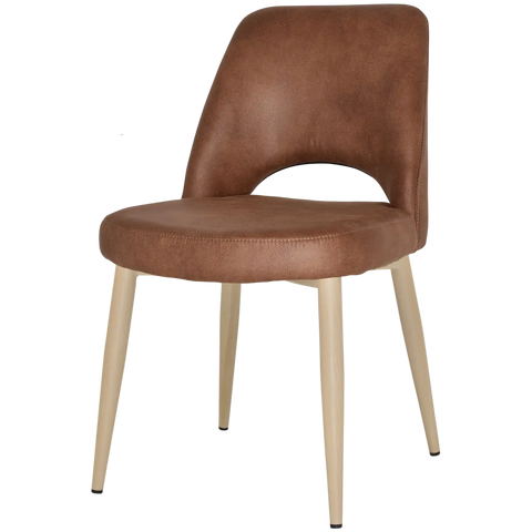 Mulberry Side Chair Birch Metal 4 Leg With Eastwood Tan Shell, Viewed From Angle In Front