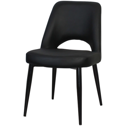 Mulberry Side Chair Black Metal 4 Leg With Black Vinyl Shell, Viewed From Angle In Front