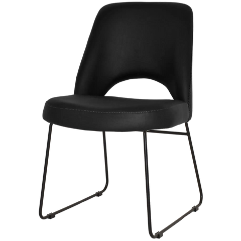 Mulberry Side Chair Black Sled Base With Black Vinyl Shell, Viewed From Angle In Front