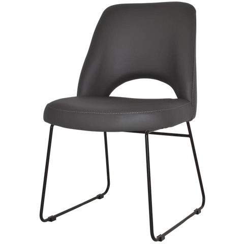 Mulberry Side Chair Black Sled Base With Charcoal Vinyl Shell, Viewed From Angle In Front