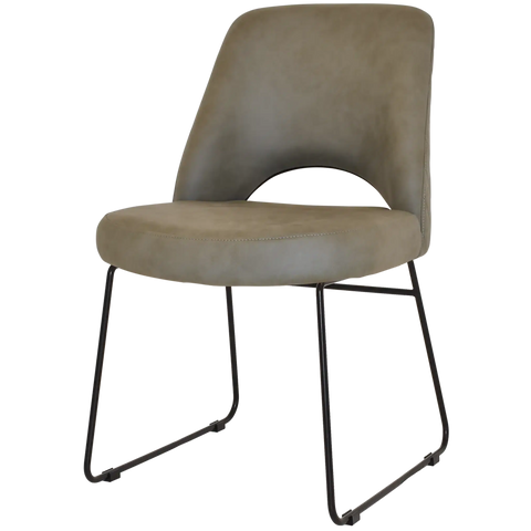Mulberry Side Chair Black Sled Base With Pelle Benito Sage Shell, Viewed From Angle In Front