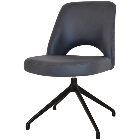 Mulberry Side Chair Black Trestle With Pelle Benito Navy Shell, Viewed From Angle In Front