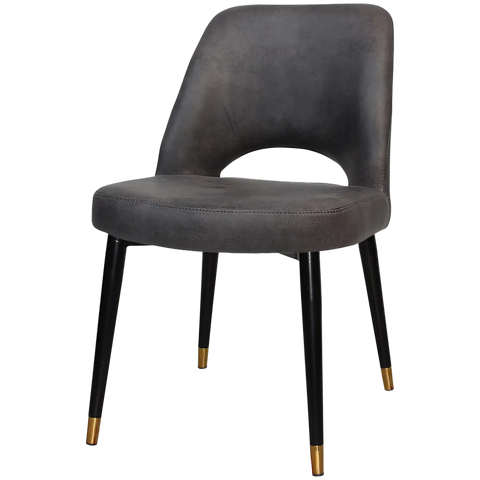 Mulberry Side Chair Black With Brass Tip Metal 4 Leg With Eastwood Slate Shell, Viewed From Angle In Front
