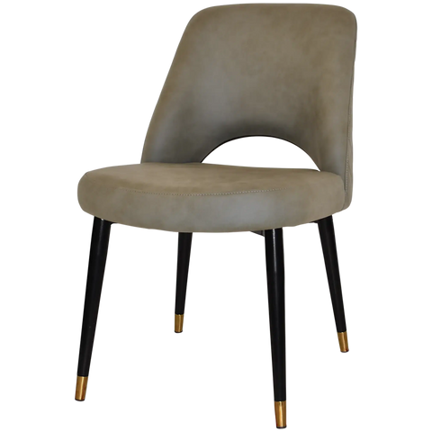 Mulberry Side Chair Black With Brass Tip Metal 4 Leg With Pelle Benito Sage Shell, Viewed From Angle In Front