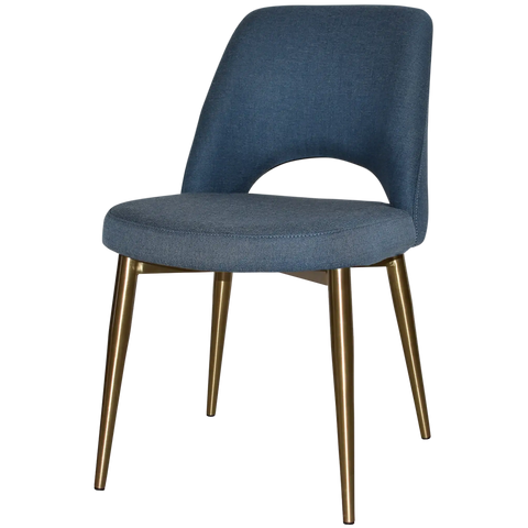 Mulberry Side Chair Brass Metal 4 Leg With Gravity Denim Shell, Viewed From Angle In Front