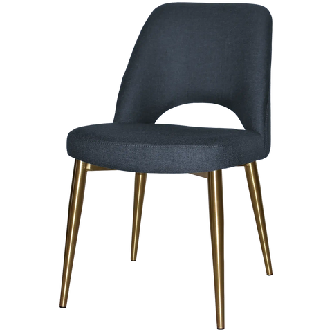 Mulberry Side Chair Brass Metal 4 Leg With Gravity Navy Shell, Viewed From Angle In Front