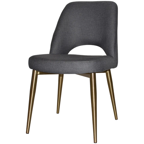 Mulberry Side Chair Brass Metal 4 Leg With Gravity Slate Shell, Viewed From Angle In Front