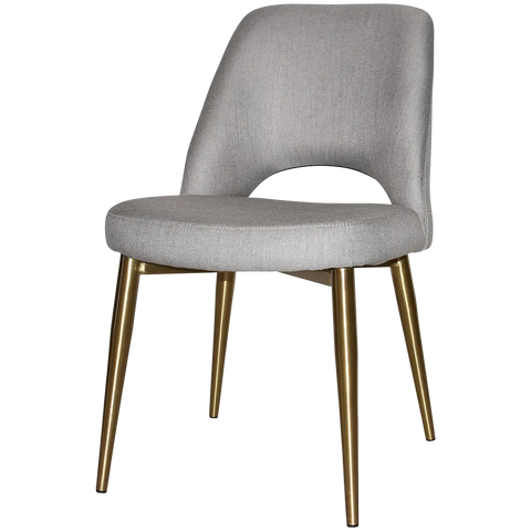 Mulberry Side Chair Brass Metal 4 Leg With Gravity Steel Shell, Viewed From Angle In Front