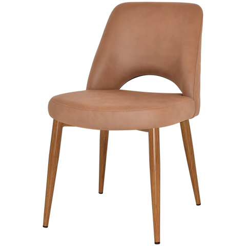 Mulberry Side Chair Light Oak Metal 4 Leg With Pelle Benito Tan Shell, Viewed From Angle In Front