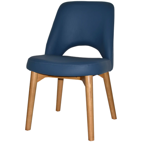 Mulberry Side Chair Light Oak Timber 4 Leg With Black Vinyl Shell, Viewed From Angle In Front