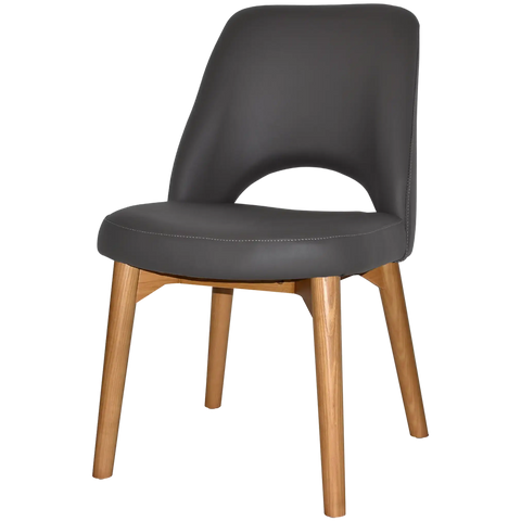 Mulberry Side Chair Light Oak Timber 4 Leg With Charcoal Vinyl Shell, Viewed From Angle In Front