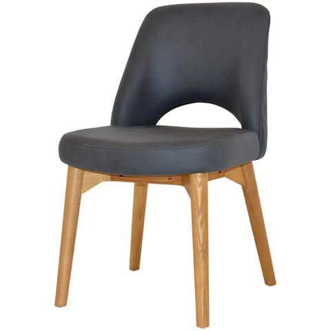 Mulberry Side Chair Light Oak Timber 4 Leg With Pelle Benito Navy Shell, Viewed From Angle In Front