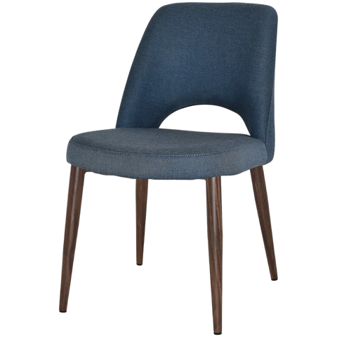 Mulberry Side Chair Light Walnut Metal 4 Leg With Gravity Denim Shell, Viewed From Angle In Front