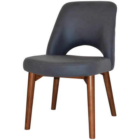 Mulberry Side Chair Light Walnut Timber 4 Leg With Pelle Benito Navy Shell, Viewed From Angle In Front