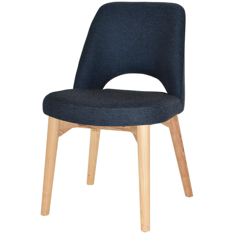 Mulberry Side Chair Natural Timber 4 Leg With Gravity Navy Shell, Viewed From Angle In Front