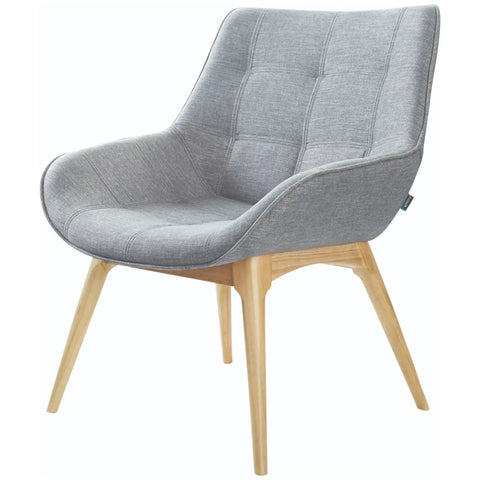 Neo Occasional Armchair Upholstered Key Largo Ash With Natural Timber 4 Leg Base, Viewed From Angle In Front