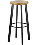 Nika Bar Stool Black Frame With Natural Seat, Viewed From Angle In Front