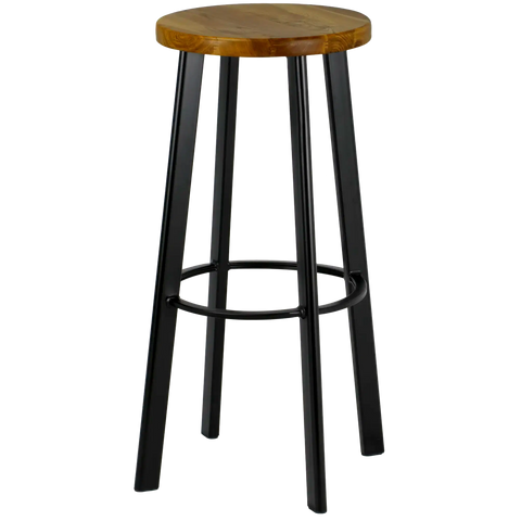 Nika Bar Stool Black Frame With Walnut Seat, Viewed From Front Angle