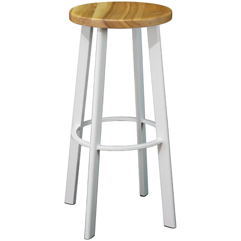 Nika Bar Stool White Frame With Natural Seat, Viewed From In Front