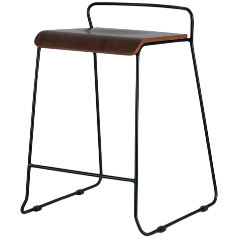 Piper Counter Stool With Walnut Seat And Black Sled Frame, Viewed From Angle In Front