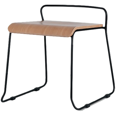 Piper Low Stool With Natural Seat And Black Sled Frame, Viewed From Angle In Front