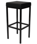 Quentin Bar Stool With Black Frame And Black Vinyl Upholstery, Viewed From Angle In Front