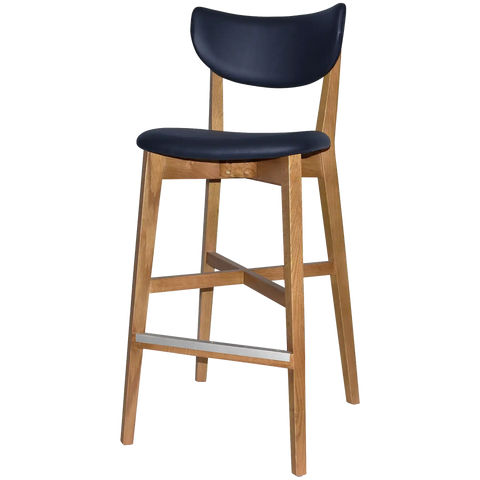 Romano Bar Stool With Custom Upholstered Backrest And Seat With Light Oak Timber Frame, Viewed From Angle In Front