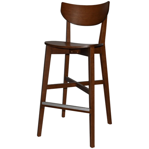 Romano Bar Stool With Veneer Seat With Light Walnut Timber Frame, Viewed From Angle In Front
