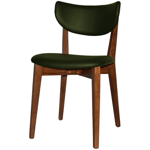 Romano Chair With Custom Upholstered Backrest And Seat With Light Walnut Timber Frame, Viewed From Angle In Front