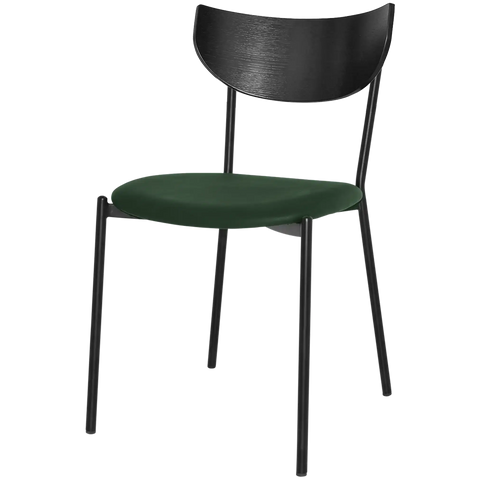 Ronaldo Chair With Black Backrest Custom Upholstery Seat And Black 4 Leg Frame, Viewed From Front Angle