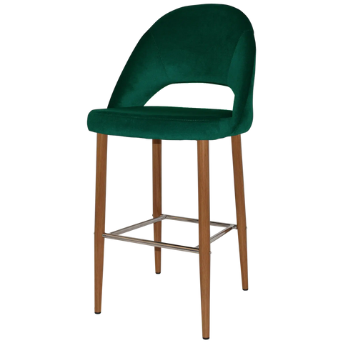 Saffron Bar Stool Light Oak Metal 4 Leg With Custom Upholstered Shell, Viewed From Angle In Front