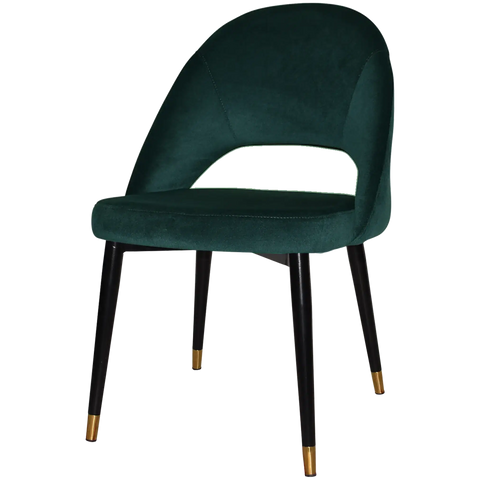 Saffron Chair With Custom Upholstery And Black With Brass Tips Metal 4 Leg, View From Front Angle