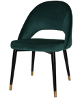Saffron Chair With Custom Upholstery And Black With Brass Tips Metal 4 Leg, Viewed From Front Angle