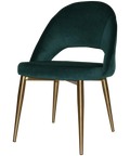 Saffron Chair With Custom Upholstery And Brass Metal 4 Leg, Viewed From Front Angle