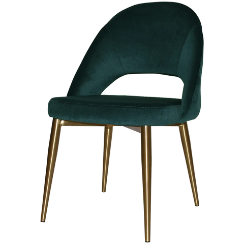 Saffron Chair With Custom Upholstery And Brass Metal 4 Leg, Viewed From Front Angle