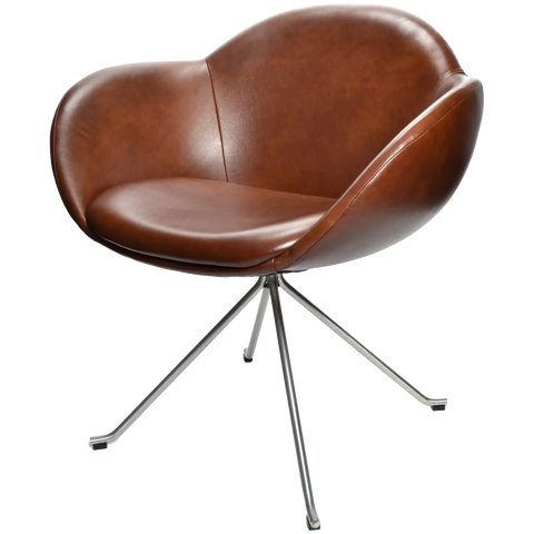 Searl Occasional Armchair Custom Upholstered In Leather With 4 Star Swivel Base, Viewed From Angle In Front