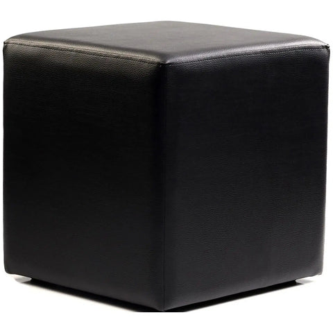 Square Ottoman In Black Vinyl, Viewed From Front