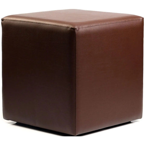 Square Ottoman In Chocolate Vinyl, Viewed From Angle In Front