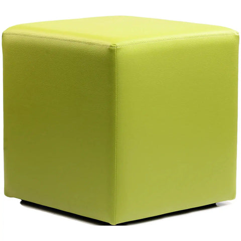 Square Ottoman In Green Vinyl, Viewed From Angle In Front