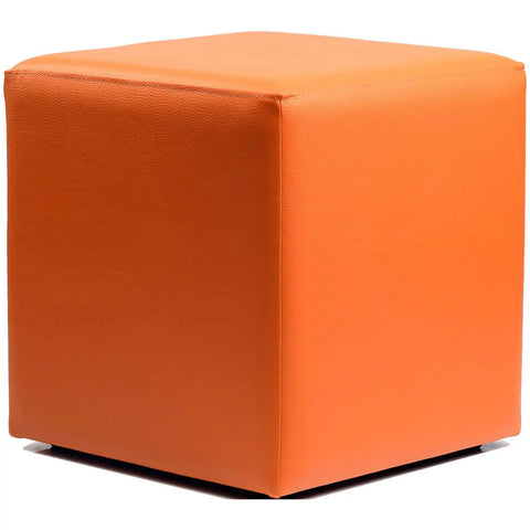 Square Ottoman In Orange Vinyl, Viewed From Angle In Front