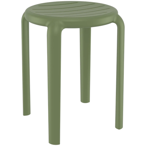 Tom Low Stool By Siesta In Olive Green, Viewed From Angle In Front