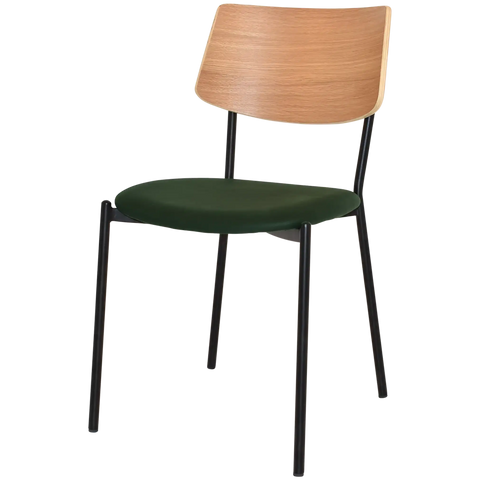 Venice Chair With Natural Backrest Custom Upholstery Seat And Black 4 Leg Frame, Viewed From Front Angle