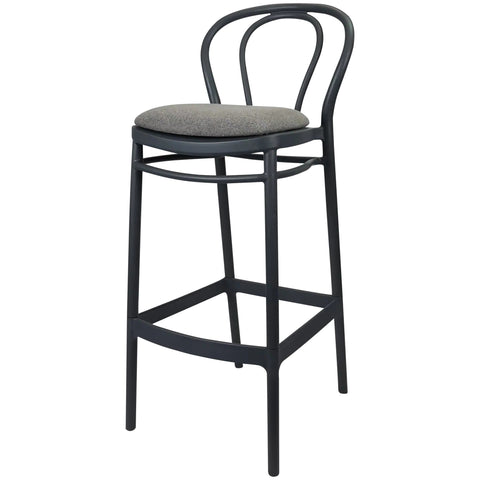 Victor Bar Stool By Siesta In Anthracite With Taupe Seat Pad, Viewed From Angle