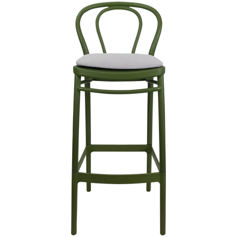 Victor Bar Stool By Siesta In Olive Green With 7 Seat Pad, Viewed From Front