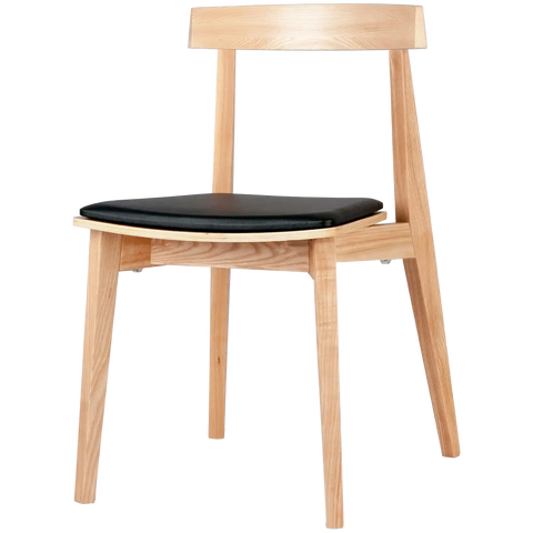 Zoltan Chair With Natural Finish And Black Vinyl Seat Pad, Viewed From Front Angle