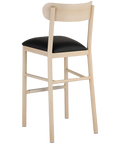 Abodo Barstool With Backrest With Natural Frame And Black Vinyl Seat, Viewed From Back Angle