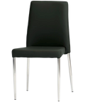 Adelaide Low Back Chair With Black Vinyl Upholstery And Stainless Steel Legs, Viewed From Front