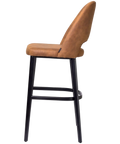 Alfi Bar Stool With Vintage Tan Shell And Black Timber Legs, Viewed From Side Angle
