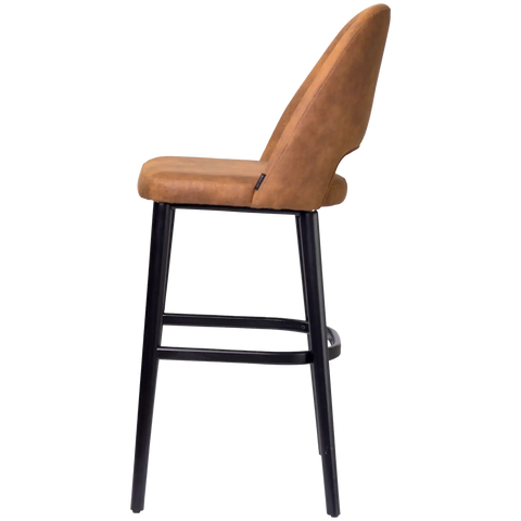 Alfi Bar Stool With Vintage Tan Shell And Black Timber Legs, Viewed From Side Angle